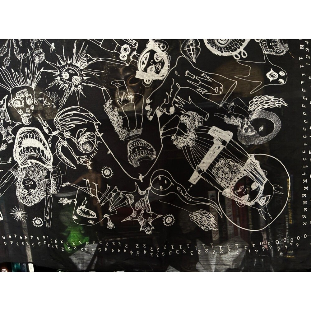 Phi Sheer Scarf Black Surrealist Horror Dark Art Print Oversize Goth Wrap 48x46 - Picture 4 of 10